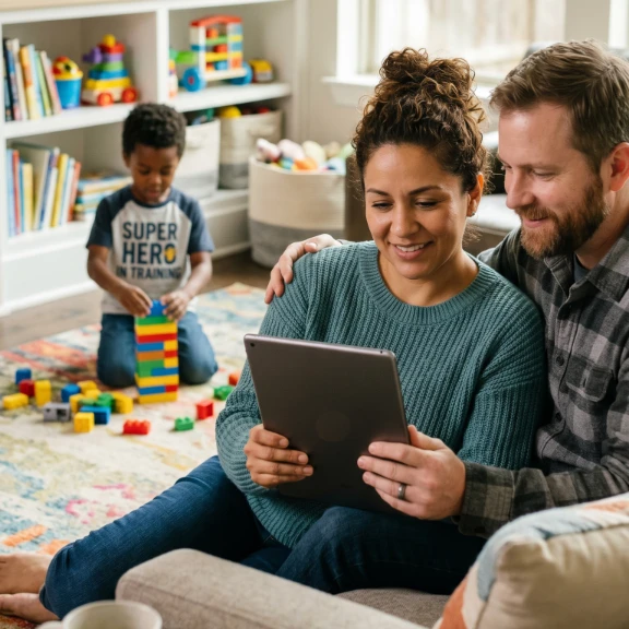 A caregiver reviewing resources to answer frequently asked questions